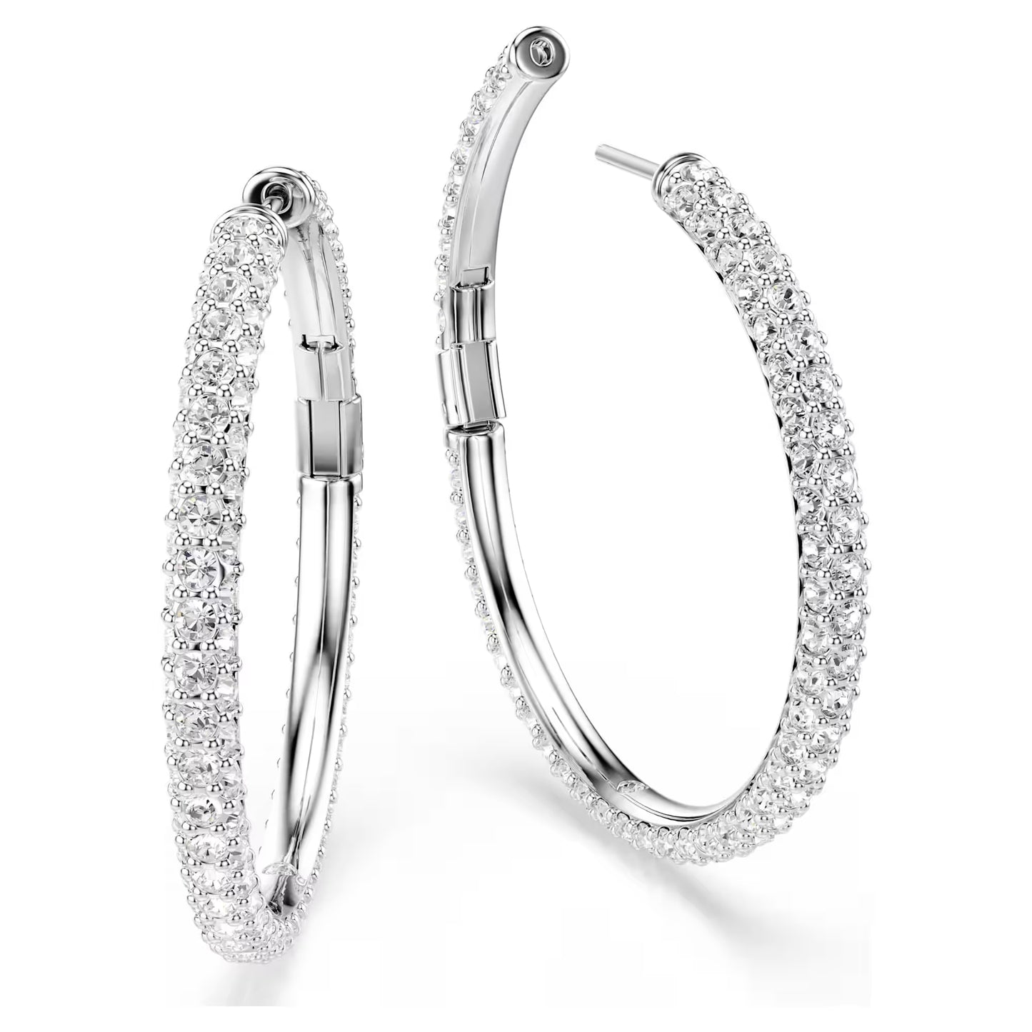 Dextera hoop earrings Round cut, White, Rhodium plated
