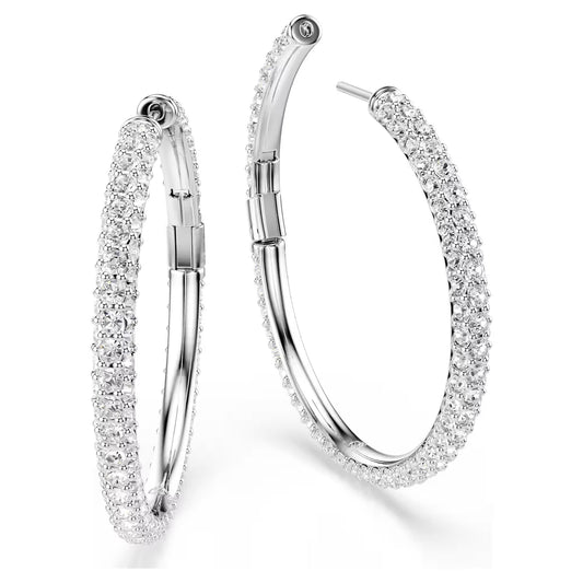 Dextera hoop earrings Round cut, White, Rhodium plated