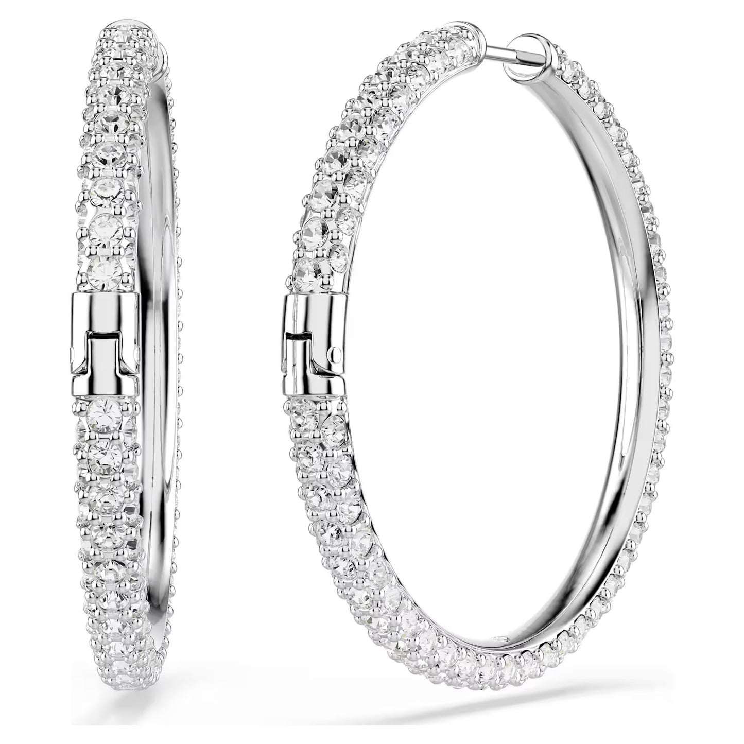 Dextera hoop earrings Round cut, White, Rhodium plated