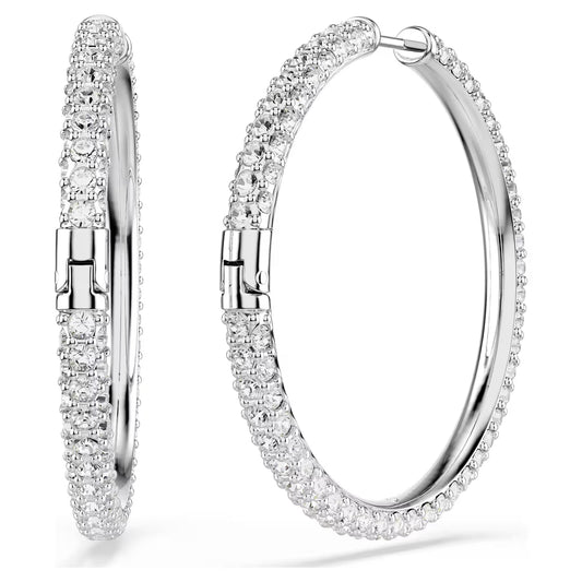 Dextera hoop earrings Round cut, White, Rhodium plated