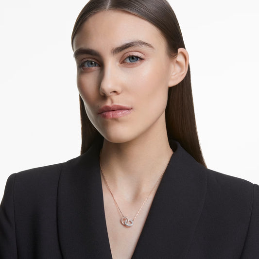 Dextera necklace, Intertwined circles, White, Rose gold-tone plated