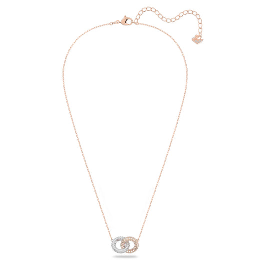 Dextera necklace, Intertwined circles, White, Rose gold-tone plated