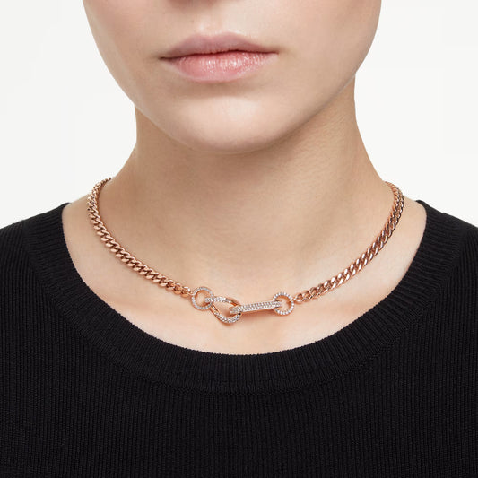 Dextera necklace, Pavé, Mixed links, White, Rose gold-tone plated