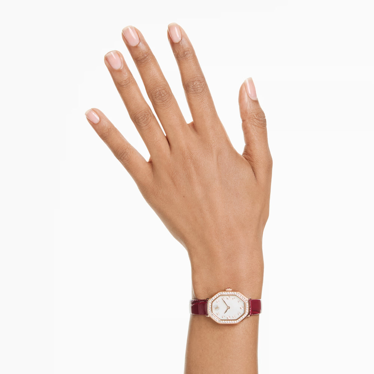 Dextera octagon watch, Swiss Made, Leather strap, Red, Rose gold-tone finish