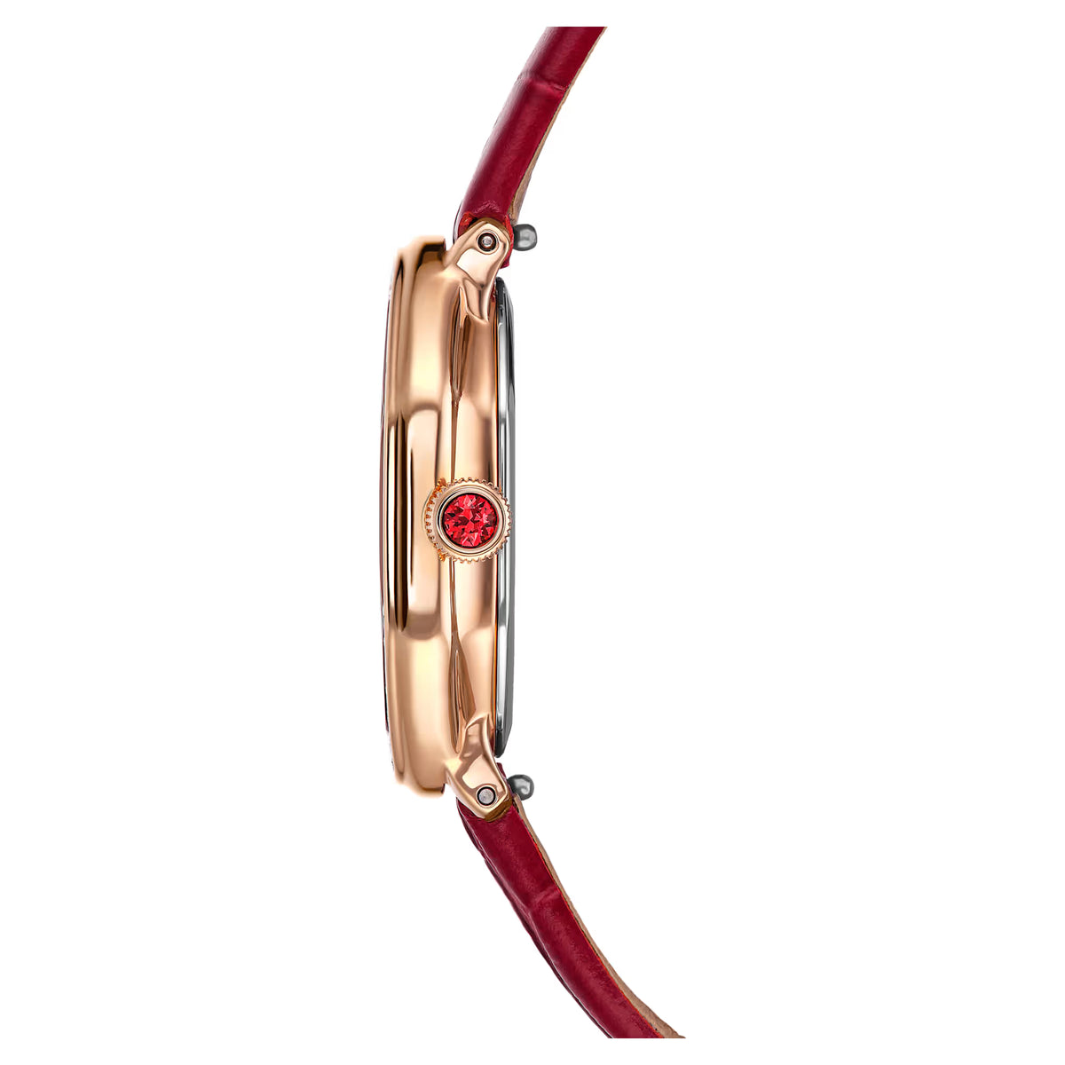 Dextera octagon watch, Swiss Made, Leather strap, Red, Rose gold-tone finish