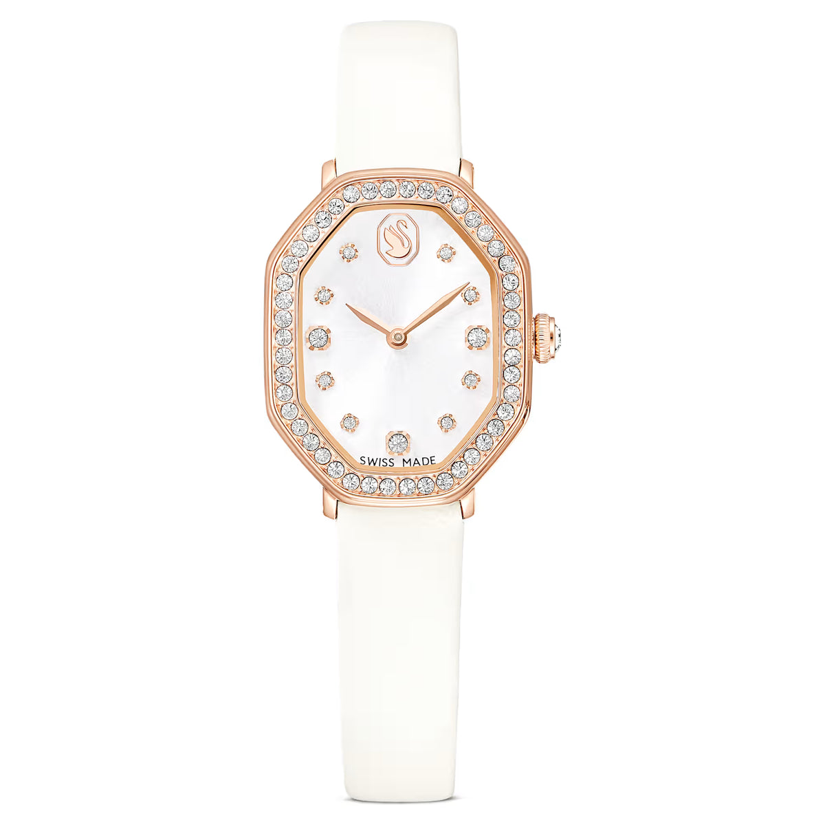 Dextera octagon watch, Swiss Made, Leather strap, White, Rose gold-tone finish