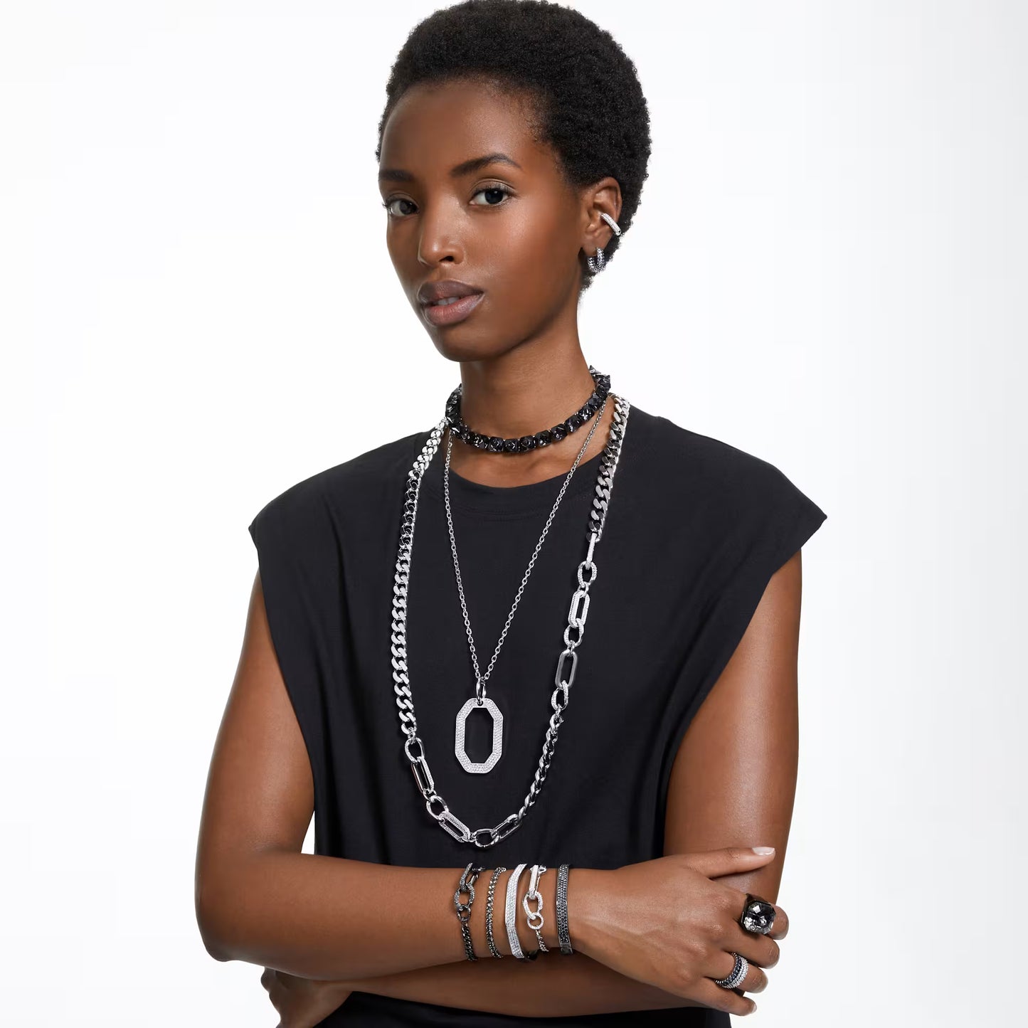 Dextera pendant, Octagon shape, Pavé, White