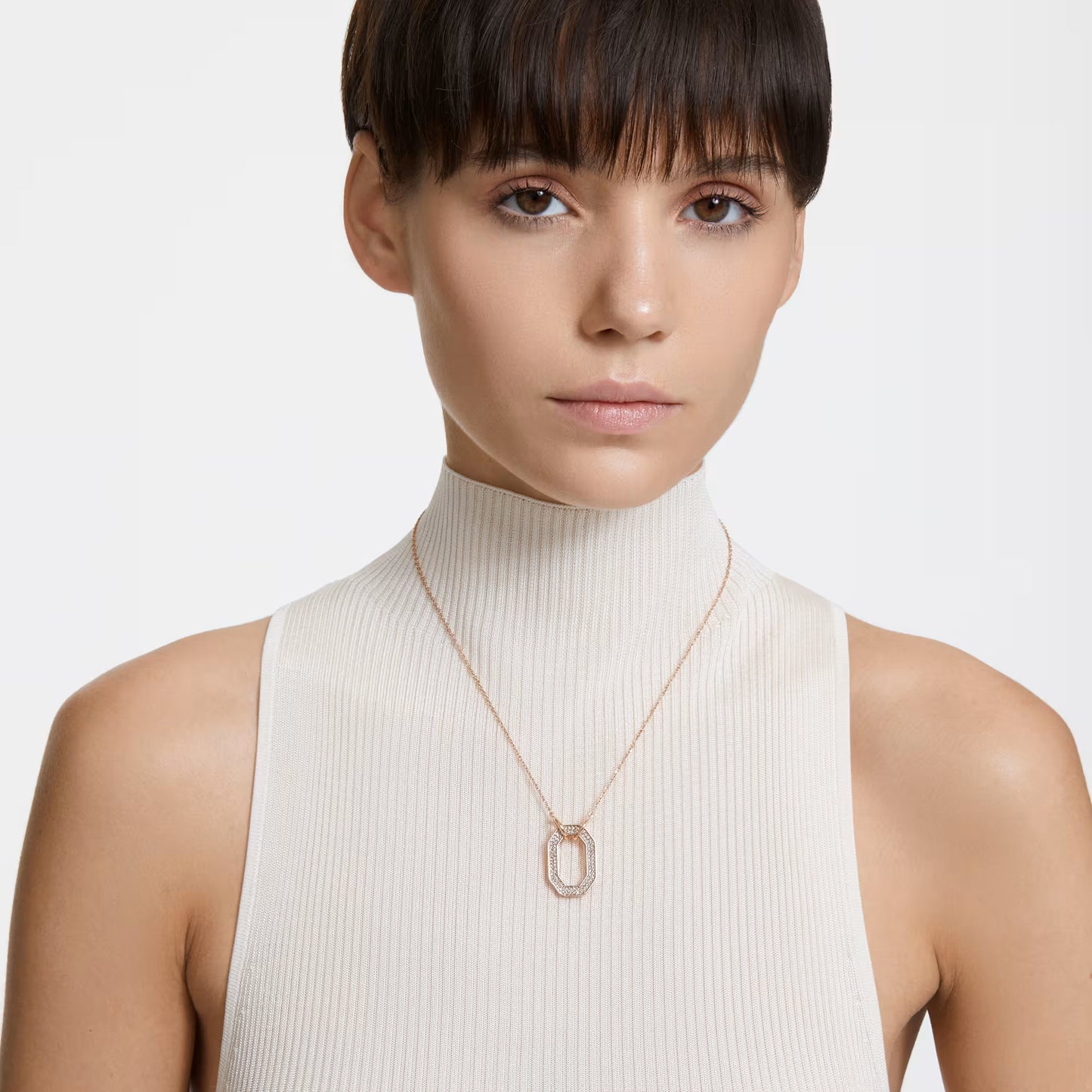 Dextera pendant, Octagon, Pavé, White, Rose gold