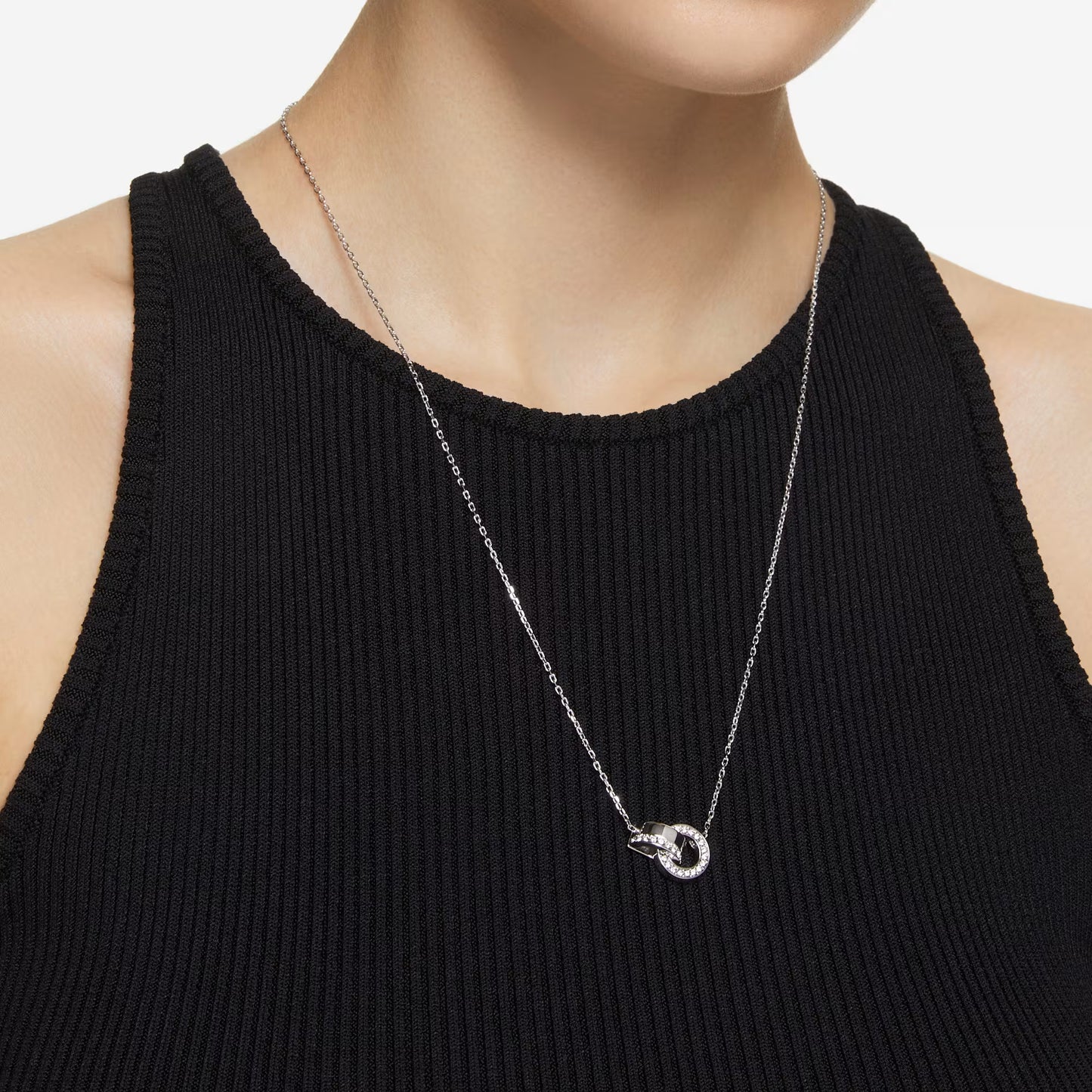 Dextera pendant, Pavé, White, Rhodium plated
