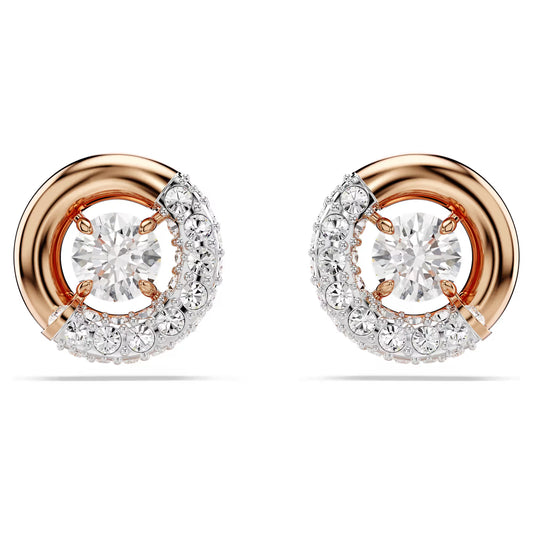 Dextera stud earrings, Round cut, White, Rose gold