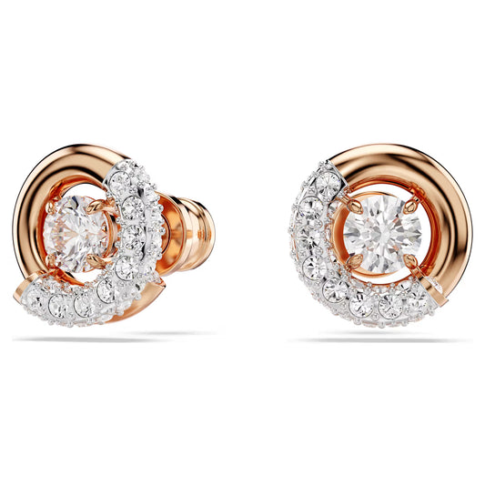 Dextera stud earrings, Round cut, White, Rose gold