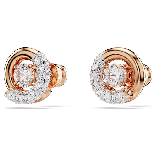 Dextera stud earrings, Round cut, White, Rose gold