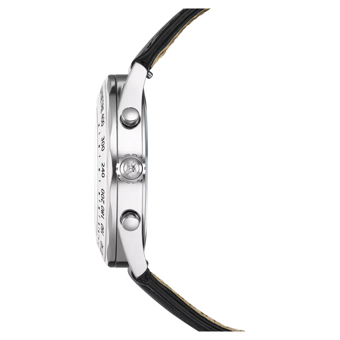Dextera tachymetre watch, Swiss Made, Leather strap, Silver Tone, Stainless steel