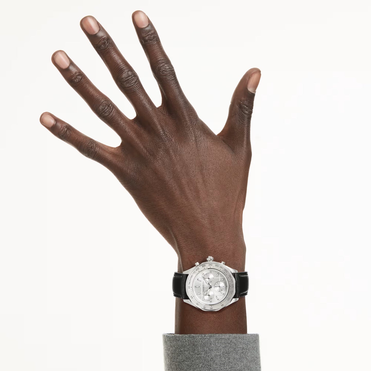 Dextera tachymetre watch, Swiss Made, Leather strap, Silver Tone, Stainless steel