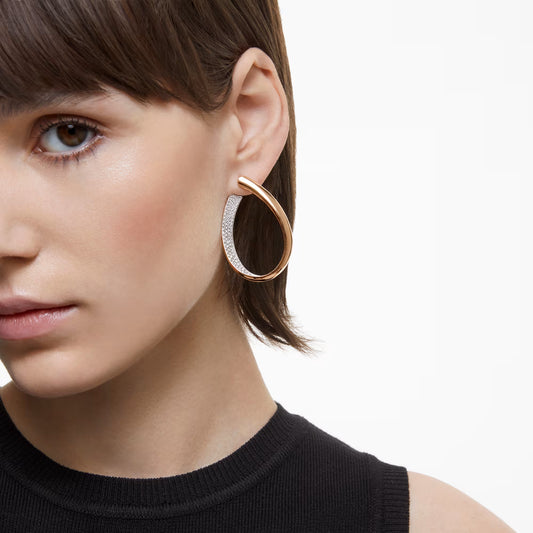 Exist hoop earrings, Medium, White, Rose gold-tone plated