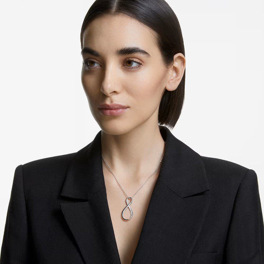 Exist pendant, Infinity, White, Rhodium plated