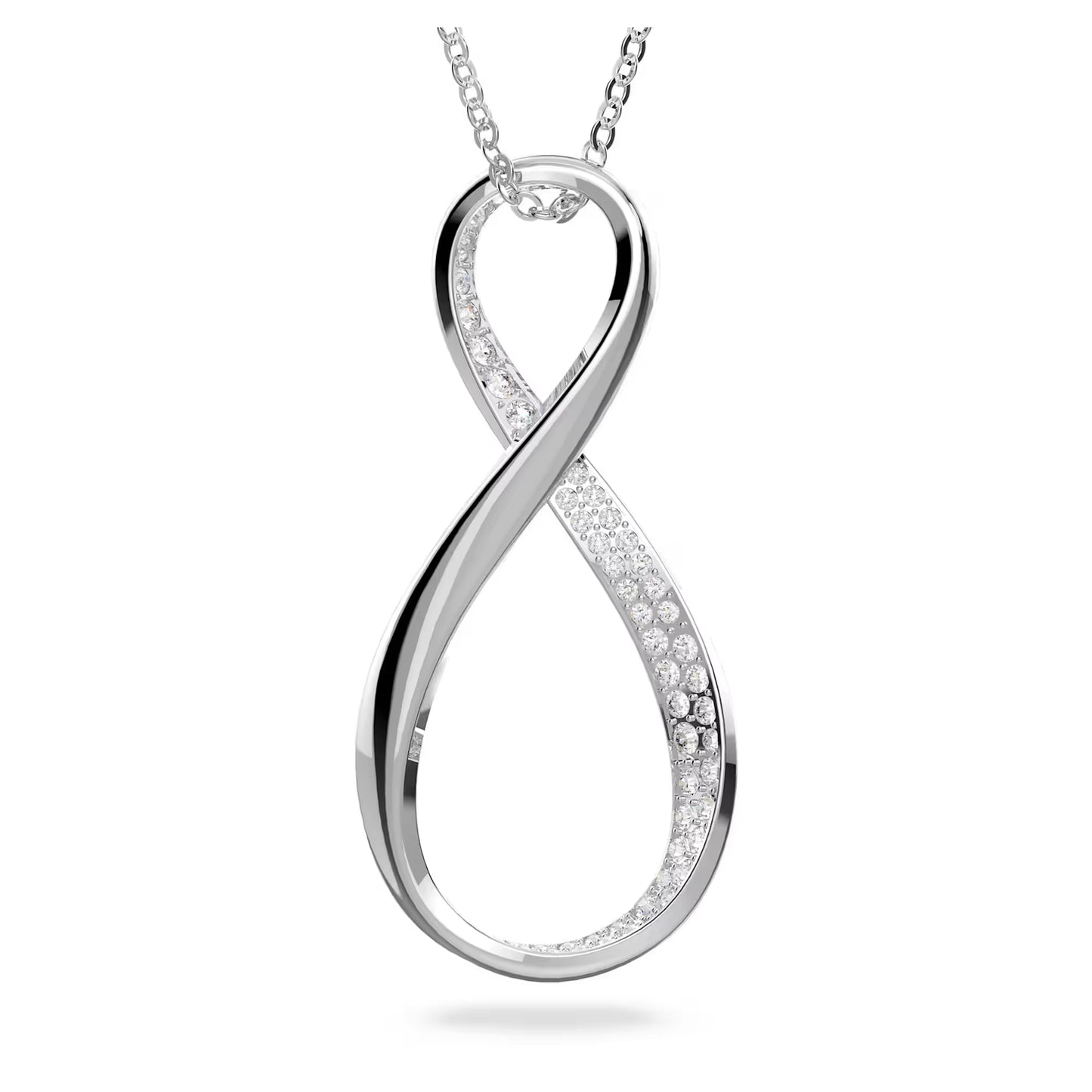 Exist pendant, Infinity, White, Rhodium plated