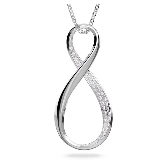 Exist pendant, Infinity, White, Rhodium plated