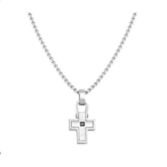 Manvision Steel Black CZ Cross Necklace