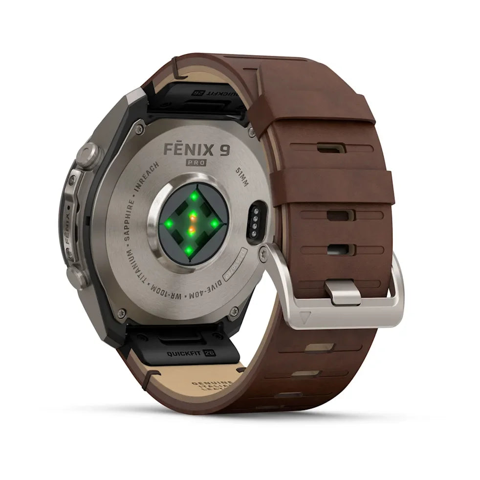 Garmin Fenix 9 Pro 51mm AMOLED inReach Titanium with Walnut Leather Band