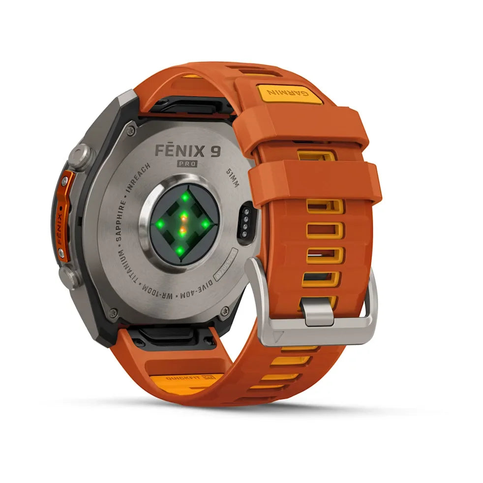 Garmin Fenix 9 Pro 51mm AMOLED inReach Titanium with Autumn Orange/Spark Orange Silicone Band