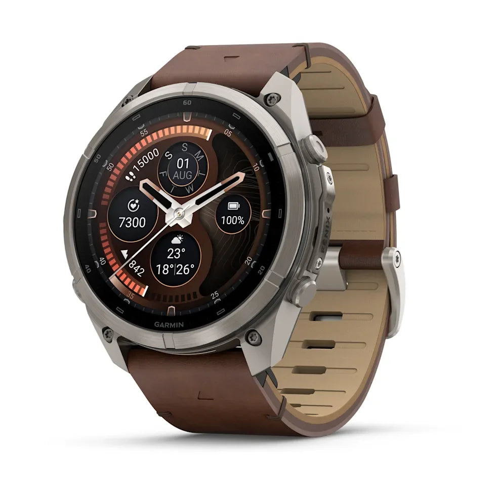 Garmin Fenix 9 Pro 51mm AMOLED inReach Titanium with Walnut Leather Band