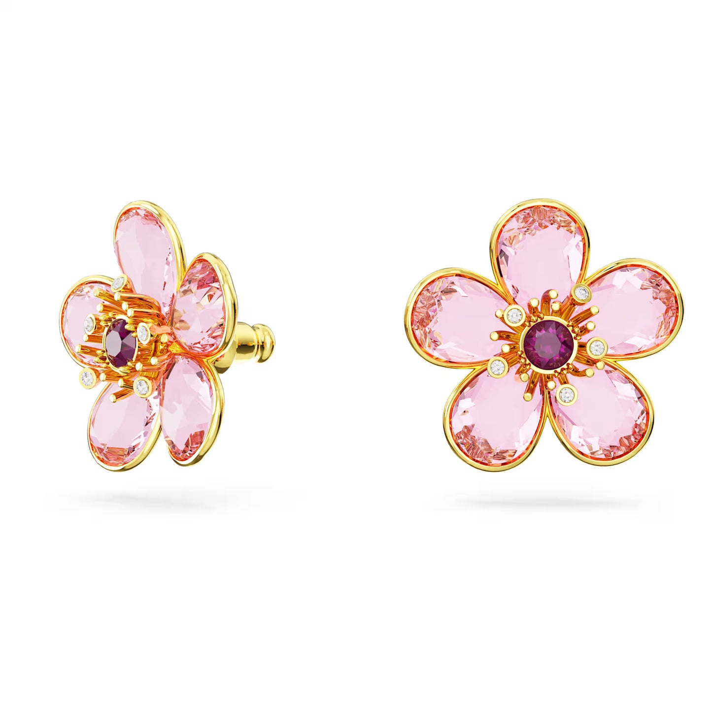 Florere stud earrings, Flower, Pink, Gold-tone