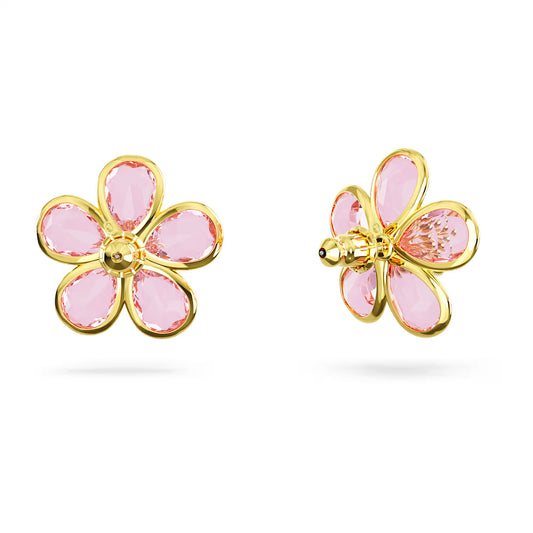 Florere stud earrings, Flower, Pink, Gold-tone