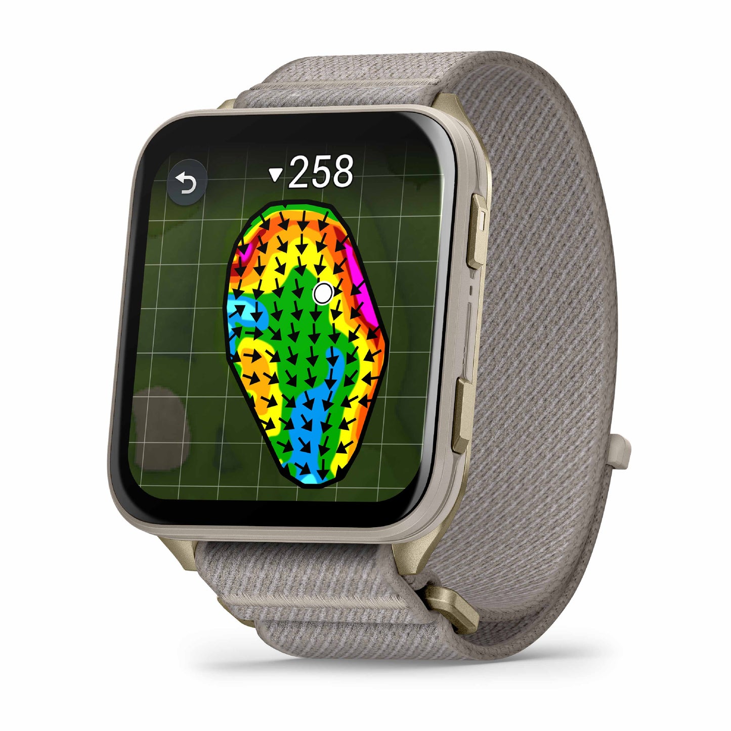 Garmin Venu X1 Soft Gold with Titanium Caseback and French Grey Nylon Band
