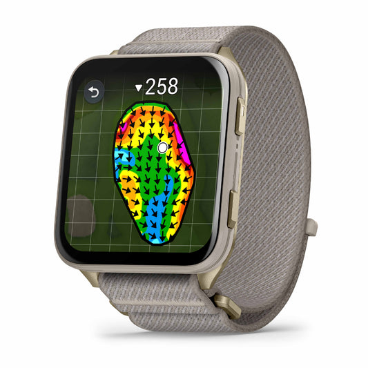 Garmin Venu X1 Soft Gold with Titanium Caseback and French Grey Nylon Band