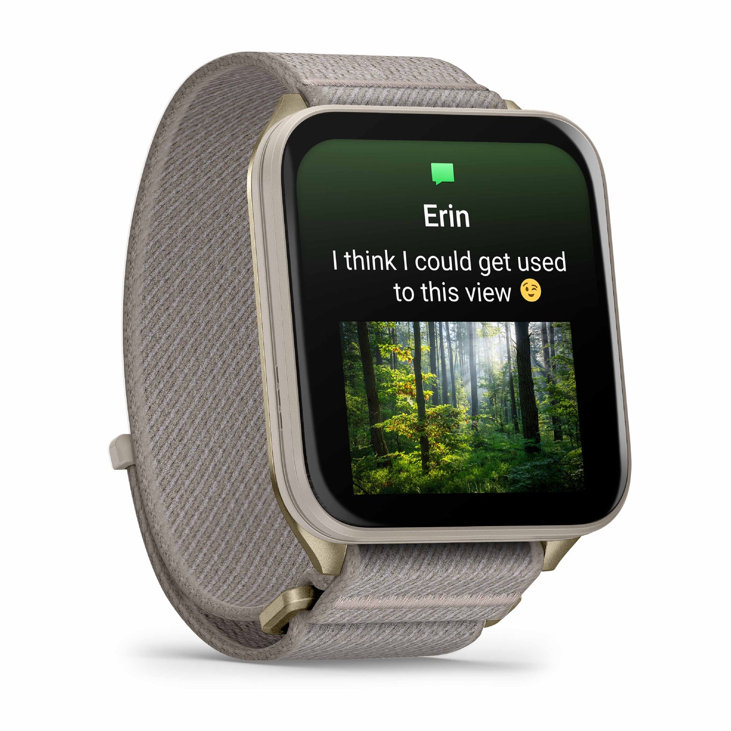 Garmin Venu X1 Soft Gold with Titanium Caseback and French Grey Nylon Band