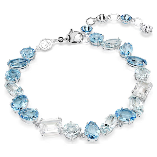 Gema bracelet, Mixed cuts, Blue, Rhodium, Medium