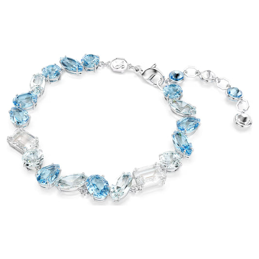 Gema bracelet, Mixed cuts, Blue, Rhodium, Medium