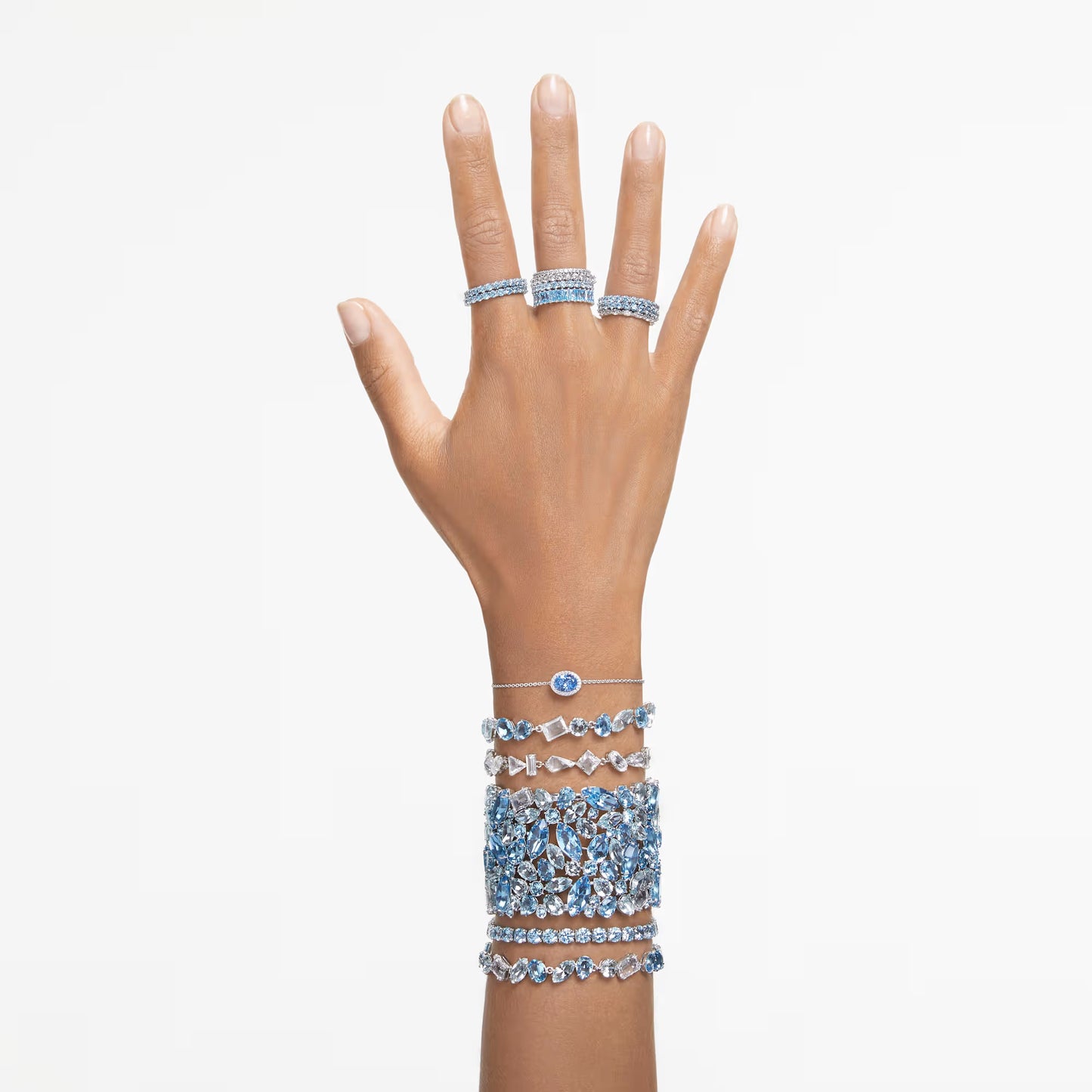 Gema bracelet, Mixed cuts, Blue, Rhodium, Medium