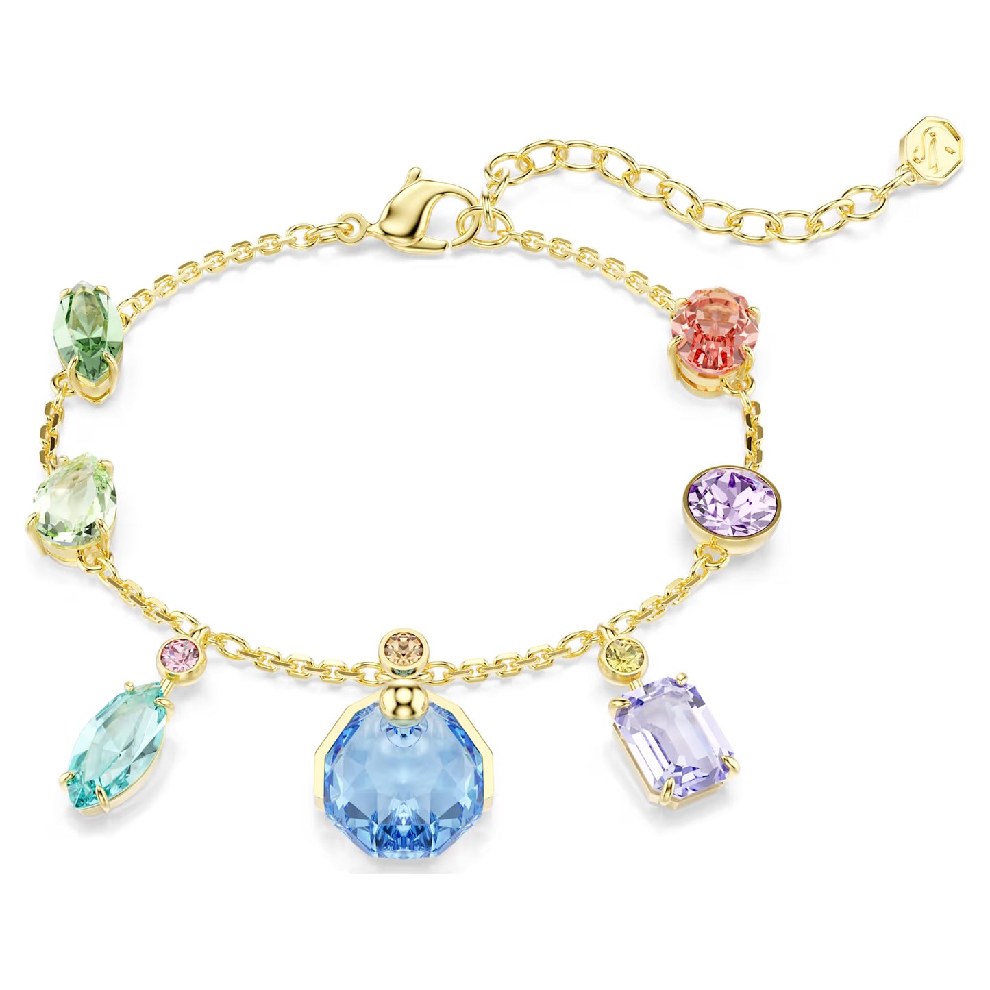 Gema bracelet, Mixed cuts, Dangling crystals, Multicoloured, Gold-tone plated