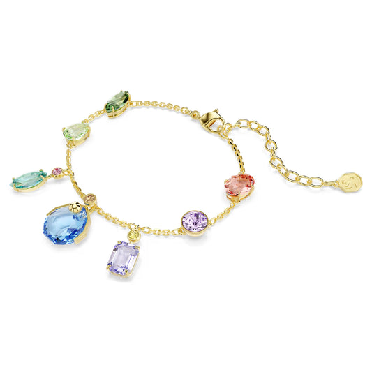 Gema bracelet, Mixed cuts, Dangling crystals, Multicoloured, Gold-tone plated
