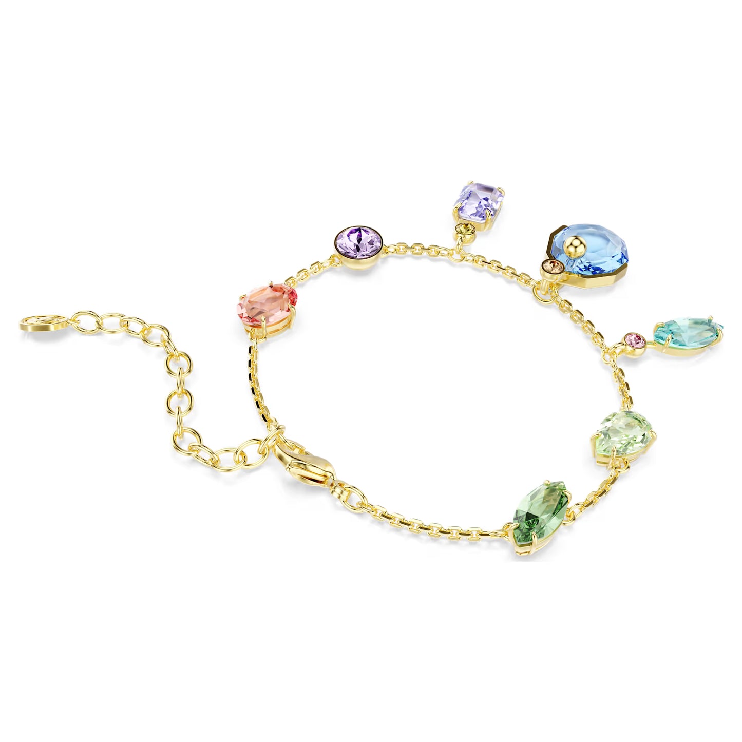 Gema bracelet, Mixed cuts, Dangling crystals, Multicoloured, Gold-tone plated