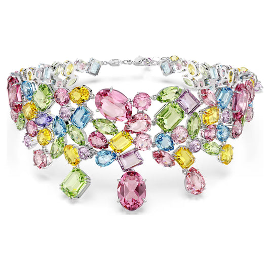 Gema choker, Mixed cuts, Multicoloured, Rhodium