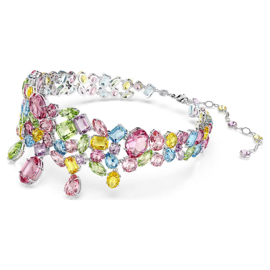 Gema choker, Mixed cuts, Multicoloured, Rhodium