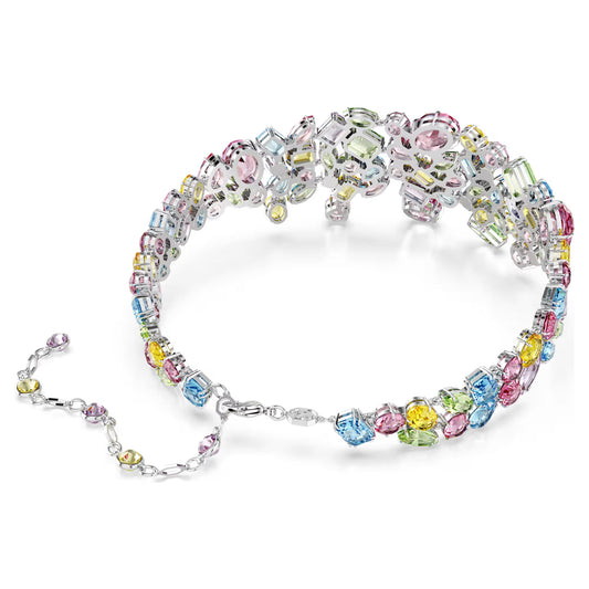 Gema choker, Mixed cuts, Multicoloured, Rhodium