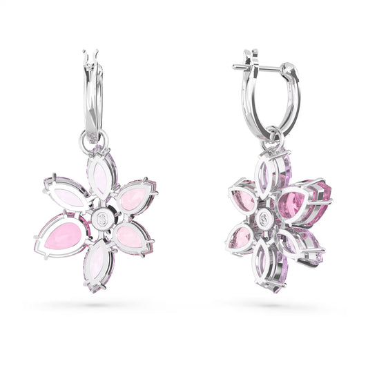Gema drop earrings, Mixed cuts, Flower, Pink, Rhod