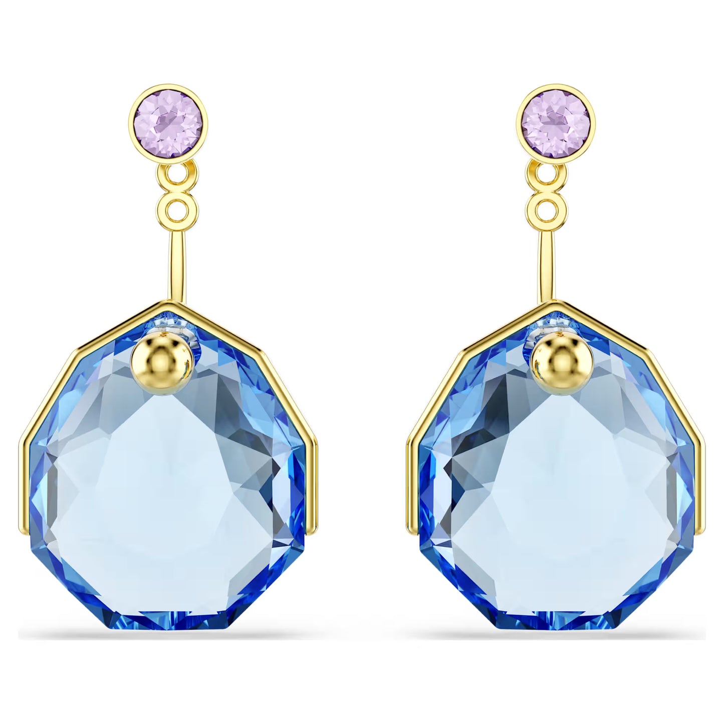 Gema earring jackets, Blue, Gold-tone plated