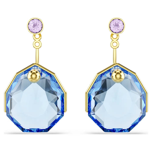 Gema earring jackets, Blue, Gold-tone plated