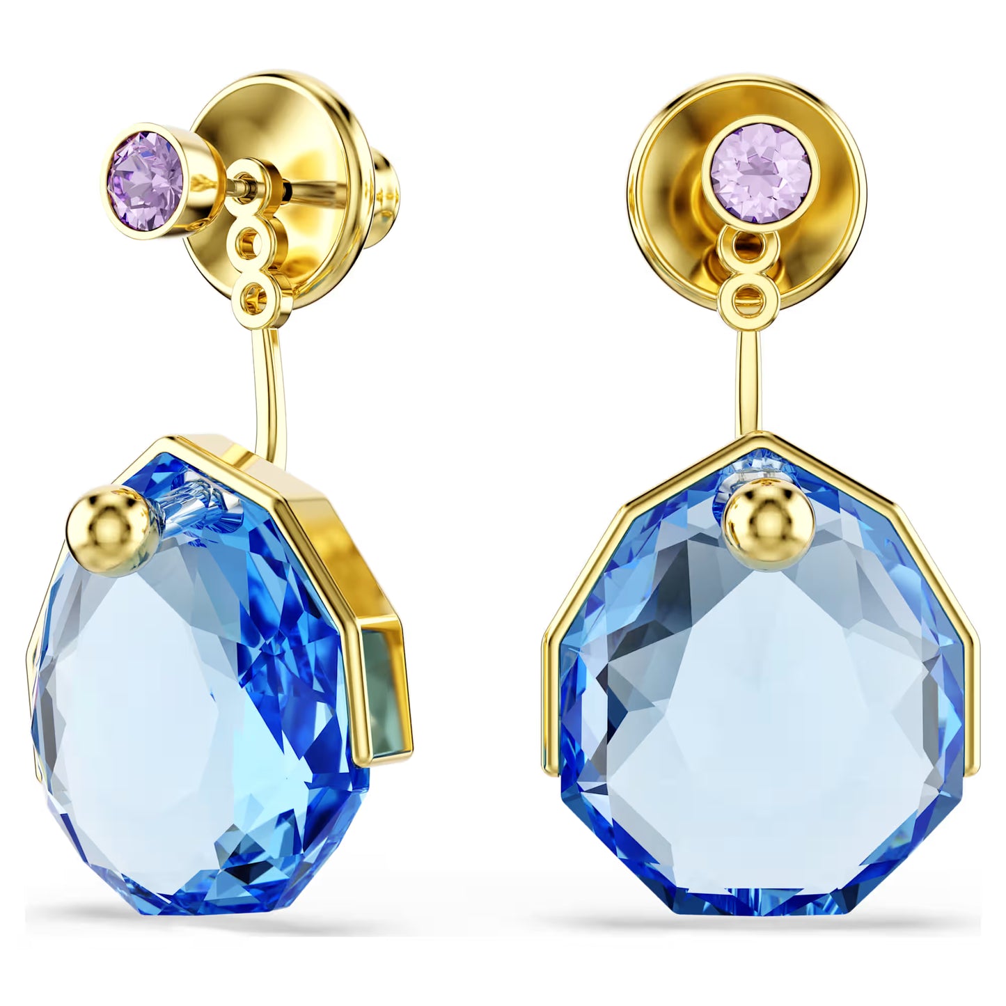 Gema earring jackets, Blue, Gold-tone plated