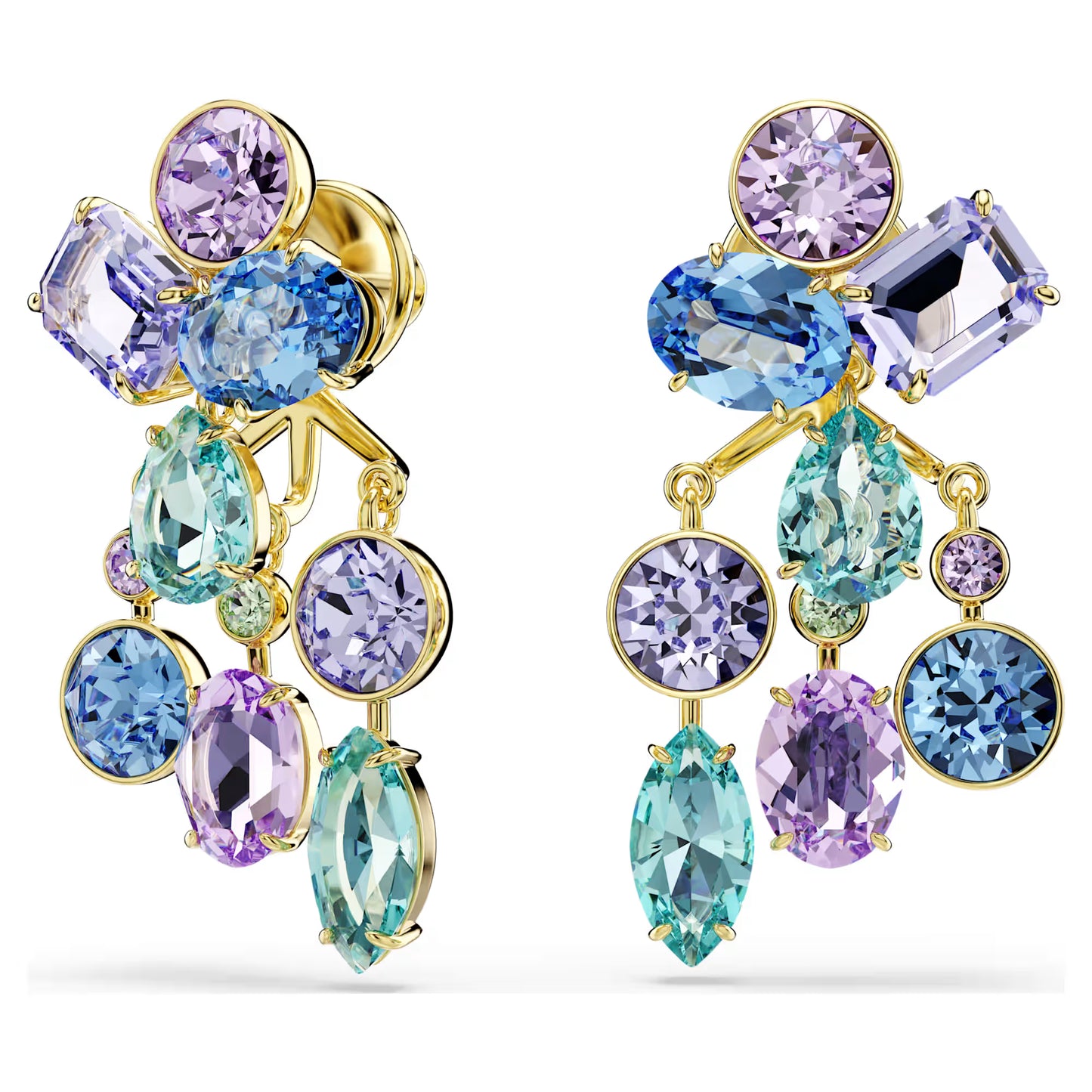 Gema earring jackets, Mixed cuts, Multicoloured, Gold-tone plated
