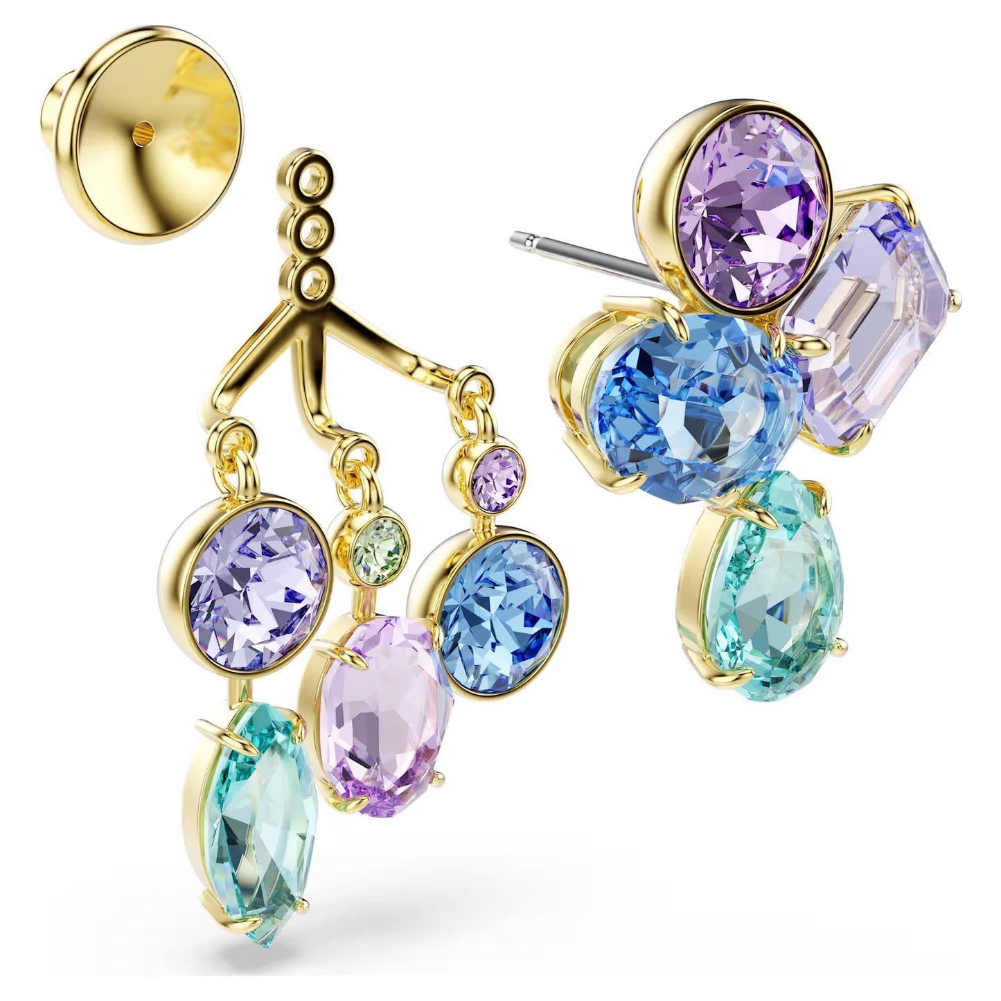 Gema earring jackets, Mixed cuts, Multicoloured, Gold-tone plated