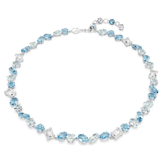 Gema necklace, Mixed cuts, Blue, Rhodium plated