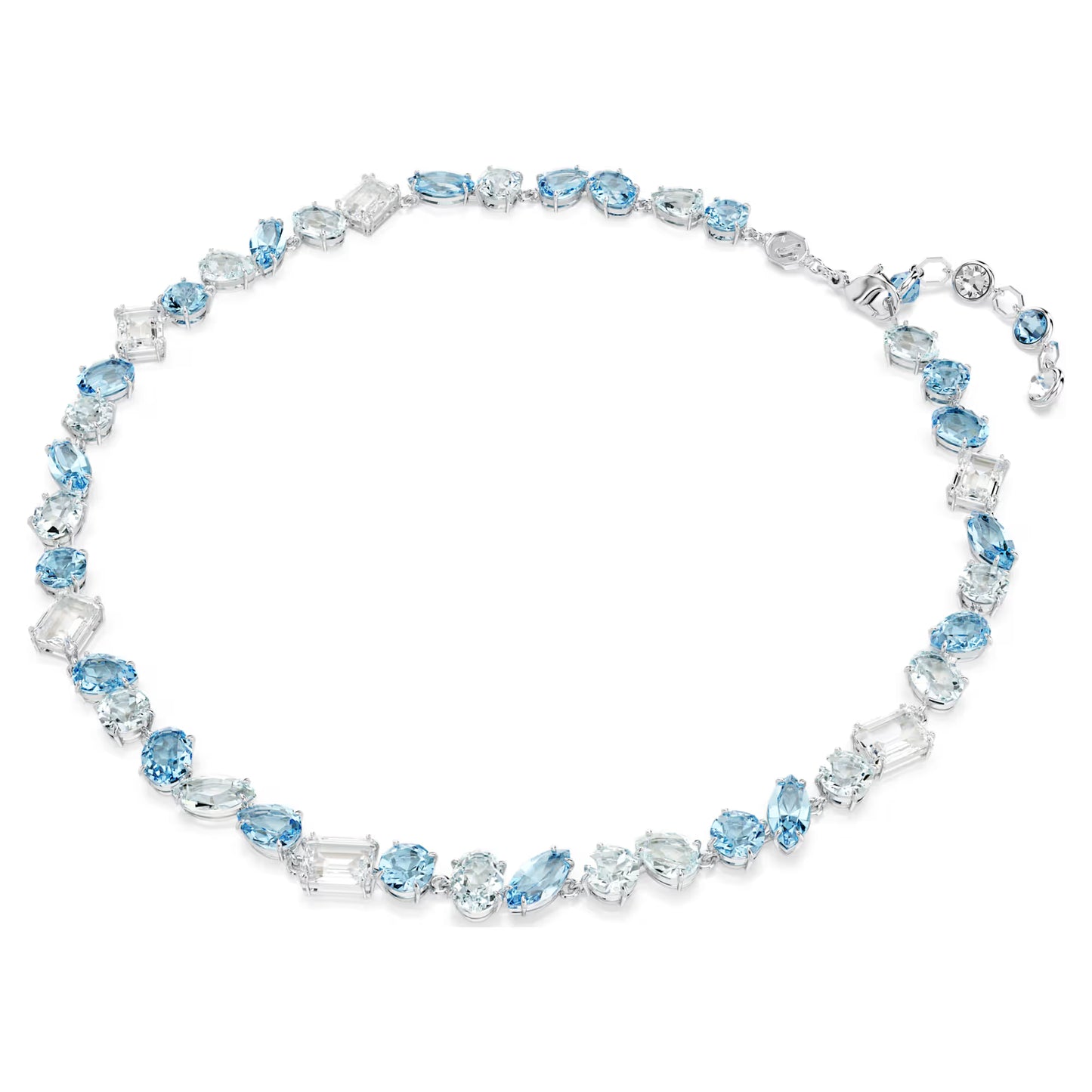 Gema necklace, Mixed cuts, Blue, Rhodium plated