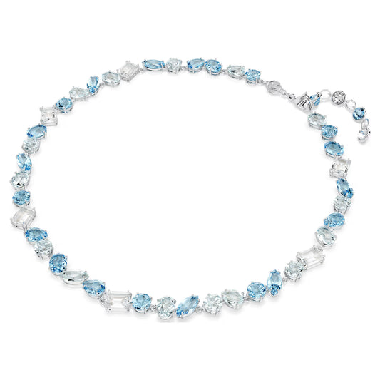 Gema necklace, Mixed cuts, Blue, Rhodium plated