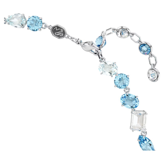 Gema necklace, Mixed cuts, Blue, Rhodium plated